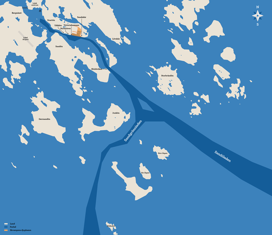 Farledskarta över Luleå skärgård och Skvampens djuphamn